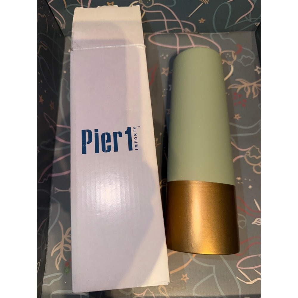 Pier 1 Imports Two Tone Sage Green and Gold Metallic Decorative‎ Vase NIB